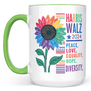 Harris Walz Peace Love 2024 Mug | Kamala Harris 2024 Mug | Democrat White Mug T1438 - KH2