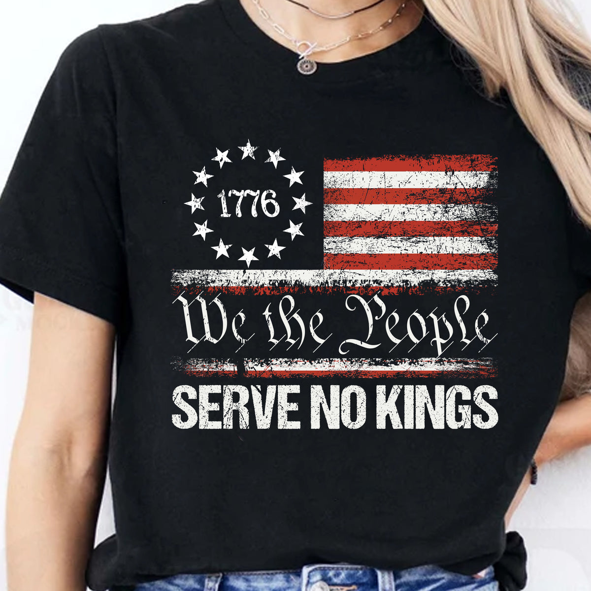 We The People Serve No Kings Shirt | Anti Trump Protest Tee | 1776 Distressed American Flag Dark Shirt 682475
