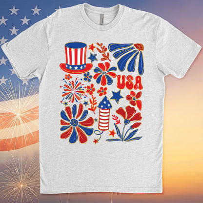 Retro America Coquette Shirt | Floral 4th Of July T-Shirt | Vintage USA Shirt | Land Of The Free Shirt | Independence Day Shirt 682323