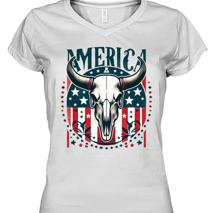 America Cow Skull 4th Of July Flag Shirt | Fourth Of July T-Shirt | Patriotic Flag Shirt | Independence Day Tee 682305