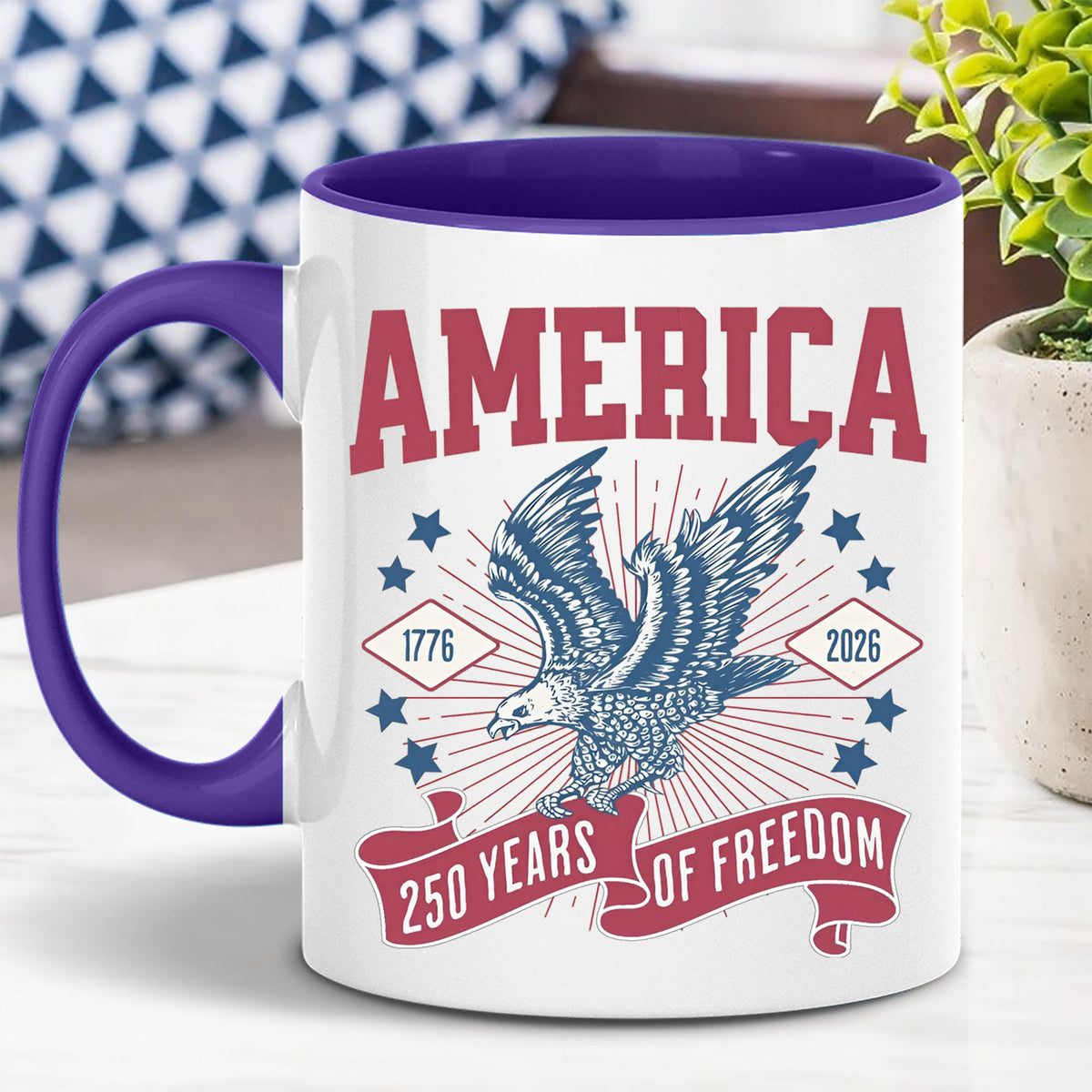 250 Years Of Freedom Mug | Happy 250th Birthday USA | America 250th Anniversary Mug | Patriotic Bald Eagle White Mug Accent Mug 682586