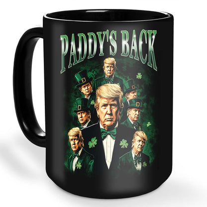 Trump Paddy's Back Black Mug, Funny President Trump St.Patrick's Day Mug, Trump Bootleg Black Mug 682025 - GOP