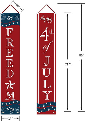 4Th of July Decor - Patriotic Decorations for Independence Day - Happy 4Th of JULY and Let Freedom Ring Hanging Flags Bunting Banners Door Porch Sign - Fourth of July Party Supplies