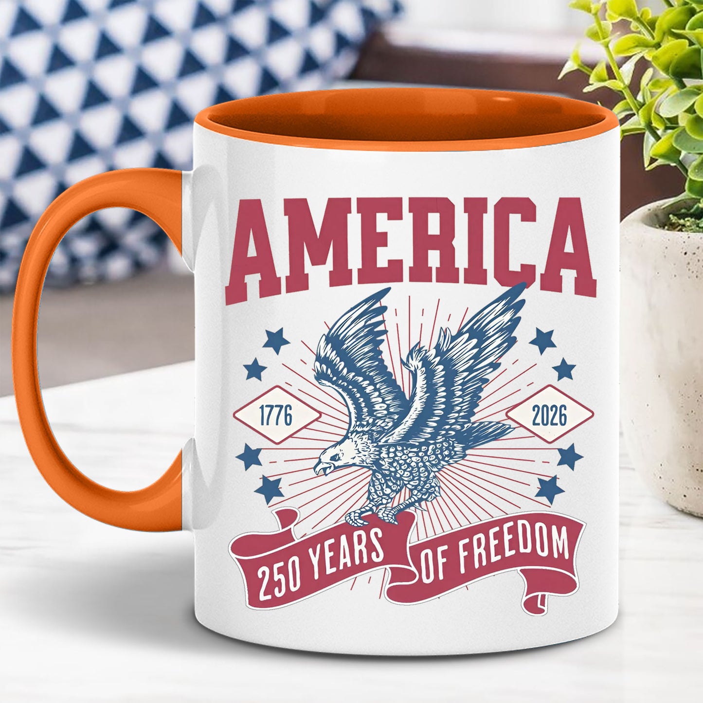 250 Years Of Freedom Mug | Happy 250th Birthday USA | America 250th Anniversary Mug | Patriotic Bald Eagle White Mug Accent Mug 682586
