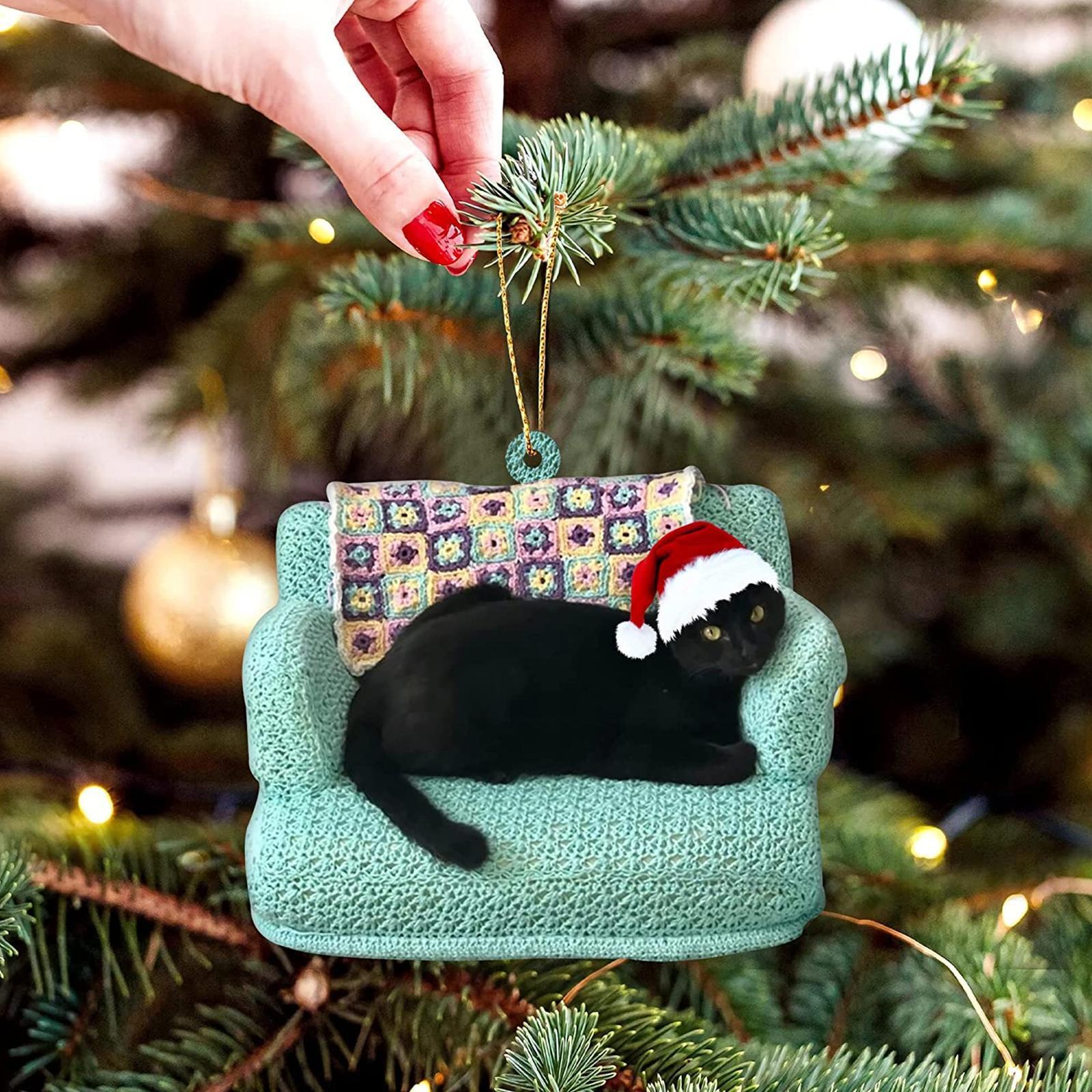 Cute Black Cat Christmas Ornament: Festive Hanging Decoration for Your Tree