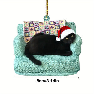 Cute Black Cat Christmas Ornament: Festive Hanging Decoration for Your Tree