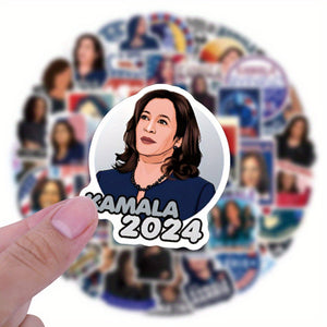 Kamala Harris Inspired Stickers 55pc - PVC Waterproof Decals for Journals, Skateboards, Laptops, Water Bottles - Patriotic Themed Adhesive Stickers for Scrapbooking & Decor, Age 14+, Self-Adhesive on Wood, Glass, Metal, Ceram