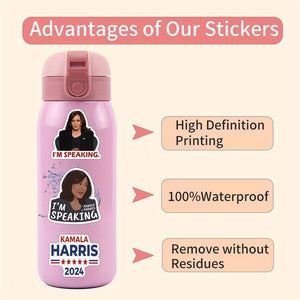 Kamala Harris Inspired Stickers 55pc - PVC Waterproof Decals for Journals, Skateboards, Laptops, Water Bottles - Patriotic Themed Adhesive Stickers for Scrapbooking & Decor, Age 14+, Self-Adhesive on Wood, Glass, Metal, Ceram