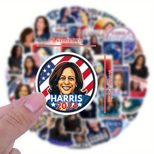 Kamala Harris Inspired Stickers 55pc - PVC Waterproof Decals for Journals, Skateboards, Laptops, Water Bottles - Patriotic Themed Adhesive Stickers for Scrapbooking & Decor, Age 14+, Self-Adhesive on Wood, Glass, Metal, Ceram