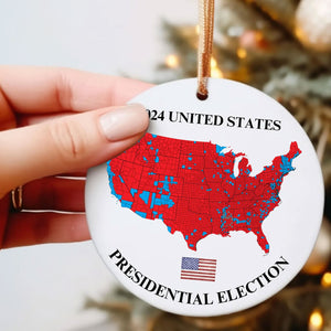 Trump Ornament Gift, US Presidential Election 2024 Map Ceramic Ornament, 2024 Election Map Ornament, Trump Red Wave M1789 - GOP - WFD