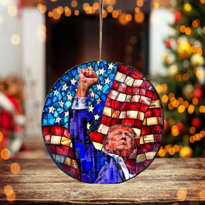 Trump with Raised Fist Stained Glass Acrylic Ornament, Trump Ornament Gift, Trump 45 47 President Ornament, Trump Won Ornament M1797 - GOP - WFD