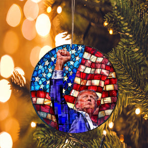 Trump with Raised Fist Stained Glass Acrylic Ornament, Trump Ornament Gift, Trump 45 47 President Ornament, Trump Won Ornament M1797 - GOP - WFD