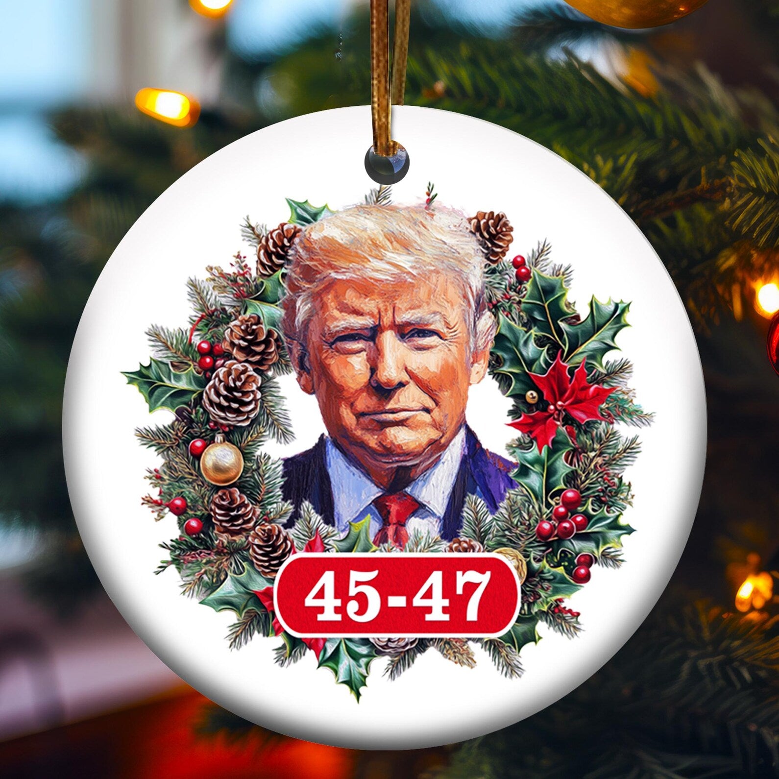 Donald Trump 45 47 Christmas Ornament, Trump 2024 Gifts, American Pride Ceramic Ornament M1799- GOP - WFD