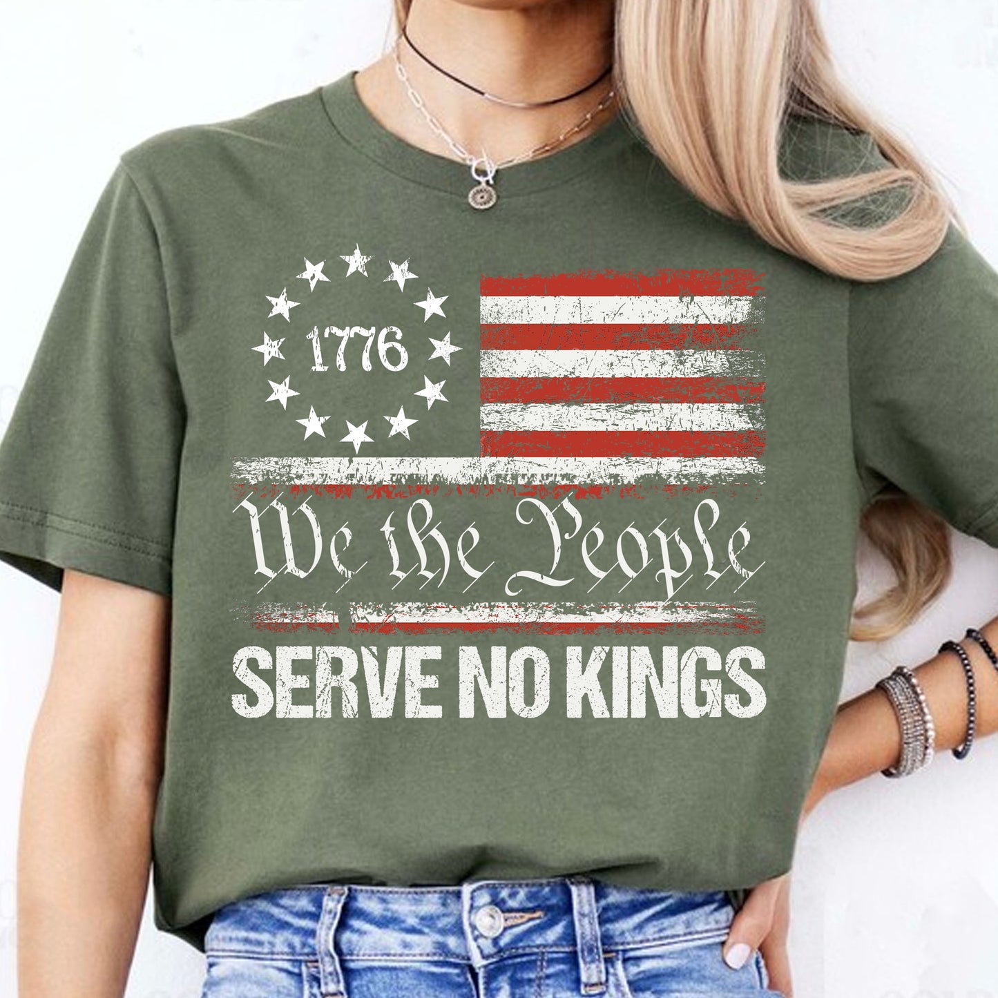 We The People Serve No Kings Shirt | Anti Trump Protest Tee | 1776 Distressed American Flag Dark Shirt 682475