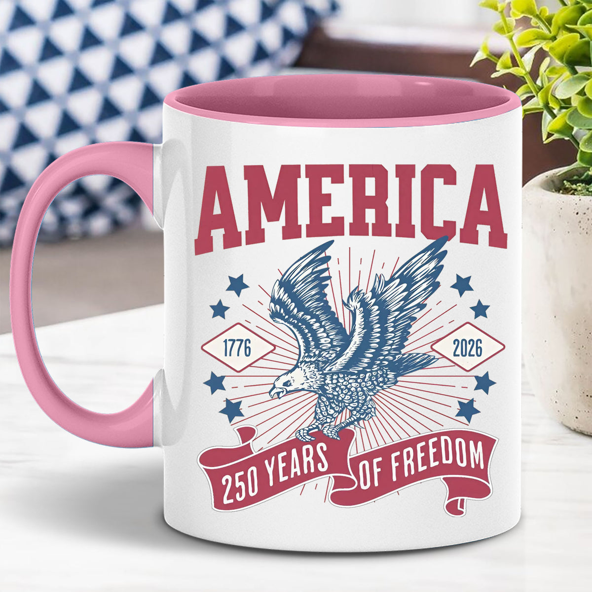 250 Years Of Freedom Mug | Happy 250th Birthday USA | America 250th Anniversary Mug | Patriotic Bald Eagle White Mug Accent Mug 682586