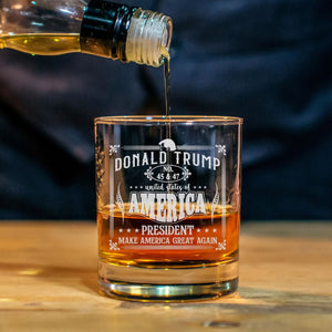 Donald Trump 45 & 47 Whiskey Glass | Trump 2024 Whisky Glass | President Trump Print Whisky Glasses M1805- GOP