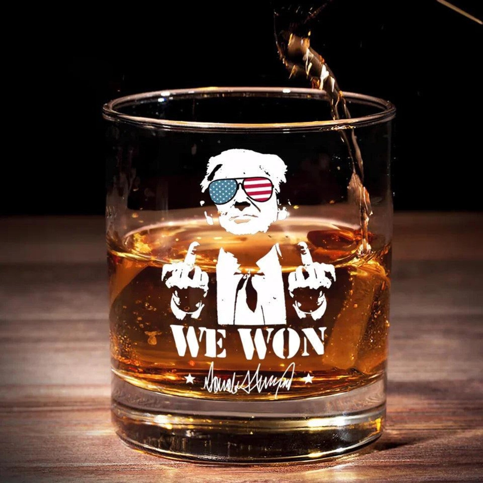 Trump We Won Whiskey Glass| Trump 47 Presidential | Trump Print Whisky Glasses M1813- GOP