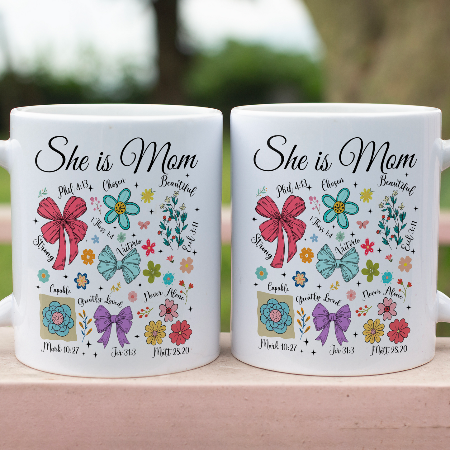 She Is Mom Christian Mug – Bible Verse Floral Mug for Faithful Moms, Religious Coquette Mother’s Day Gift 682152