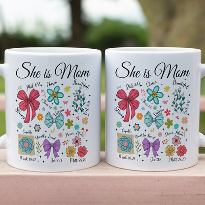 She Is Mom Christian Mug – Bible Verse Floral Mug for Faithful Moms, Religious Coquette Mother’s Day Gift 682152