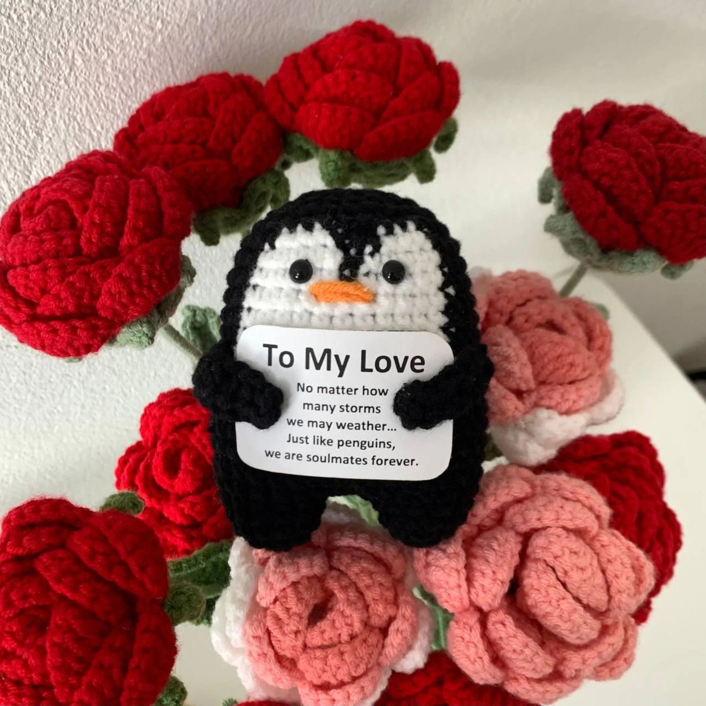 Positive Crochet Penguin, Personalized Crochet Penguin, Gift for Him, Gift For Her, Handmade Crochet Penguin 683934