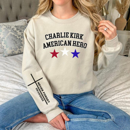 Charlie Kirk American Hero Sweater | Political Sleeve Right Sweatshirt | Political Awareness Top 682889