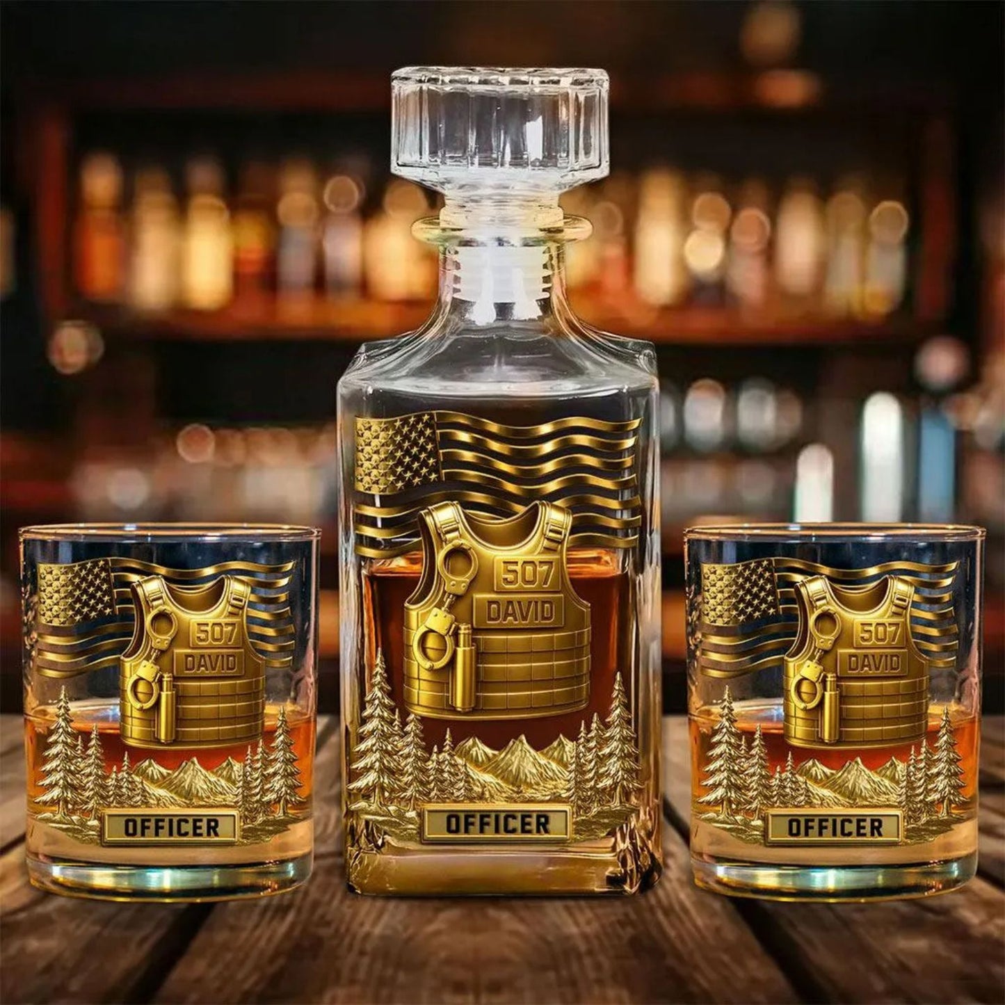 Custom Police Officer Whiskey Bottle, Police Whiskey Decanter Set, Police Officer Wine Glass For Whiskey Lover, Police Retirement Gift 683890