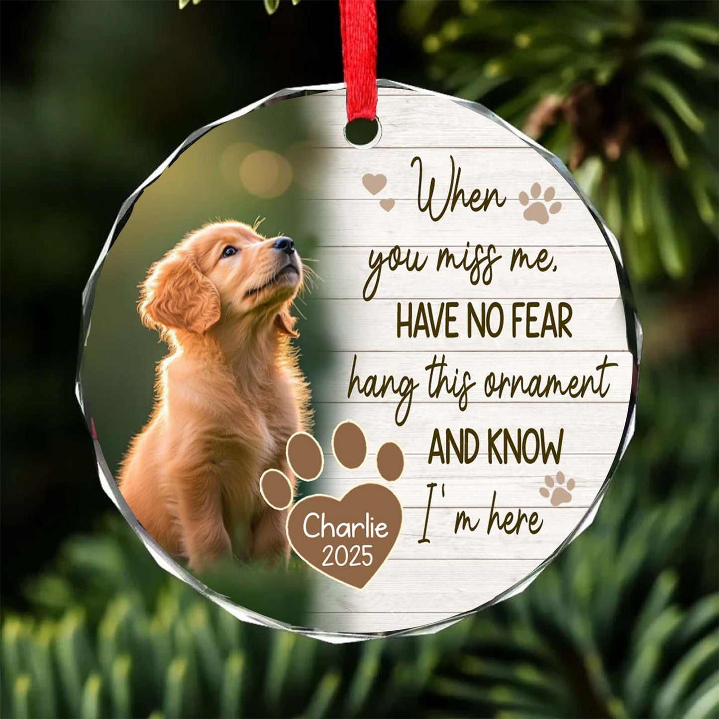 Personalized When You Miss Me Pet Memorial Glass Ornament | Custom Pet Photo Glass Ornament | Dog Cat Loss Remembrance Gift Keepsake 682722