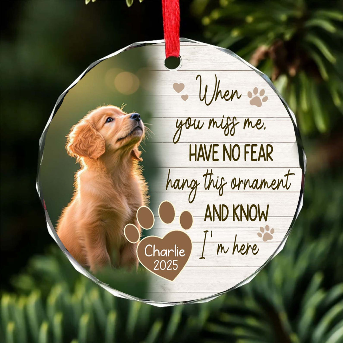 Personalized When You Miss Me Pet Memorial Glass Ornament | Custom Pet Photo Glass Ornament | Dog Cat Loss Remembrance Gift Keepsake 682722