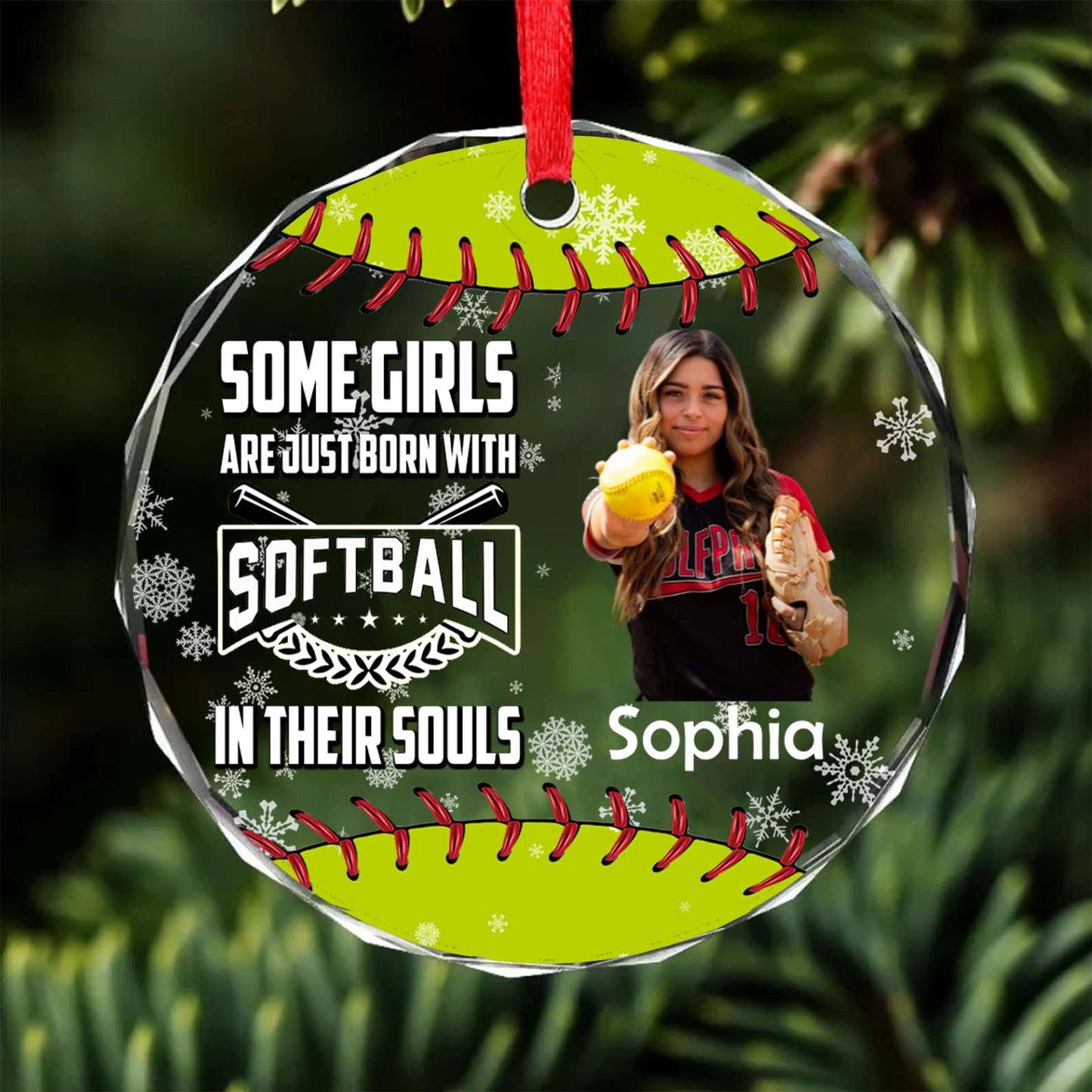 Some Girls Are Just Born With Softball Ornament | Personalized Custom Softball Photo Glass Ornament 682729