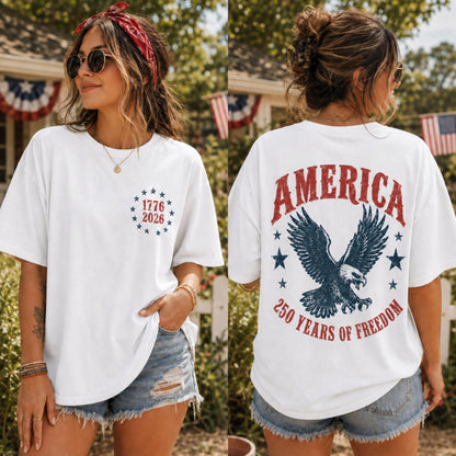 America 250 Years Of Freedom Pocket & Back Bright Shirt, Patriotic 4th Of July Gift 685314