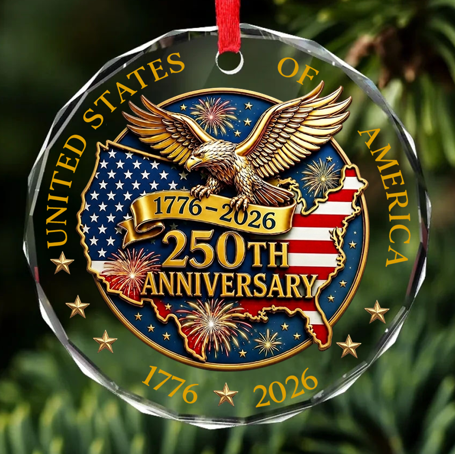USA 250th Anniversary Glass Ornament, 1776-2026 Patriotic Eagle Ornament, 4th Of July Decorations 685788