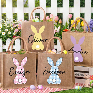 Personalized Easter Tote Bag | Jute Easter Bag | Kids Egg Hunt Bag | Custom Name Easter Basket 684392