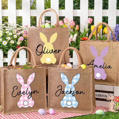 Personalized Easter Tote Bag | Jute Easter Bag | Kids Egg Hunt Bag | Custom Name Easter Basket 684392