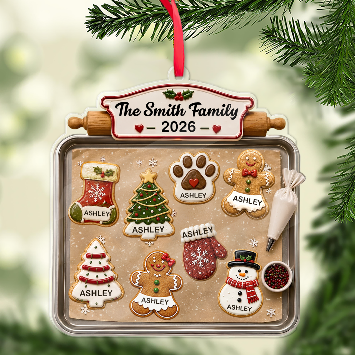 Personalized Family Gingerbread Acrylic Ornament, Custom Name Cookie Christmas Ornament, Gift For Family 686166 WFD