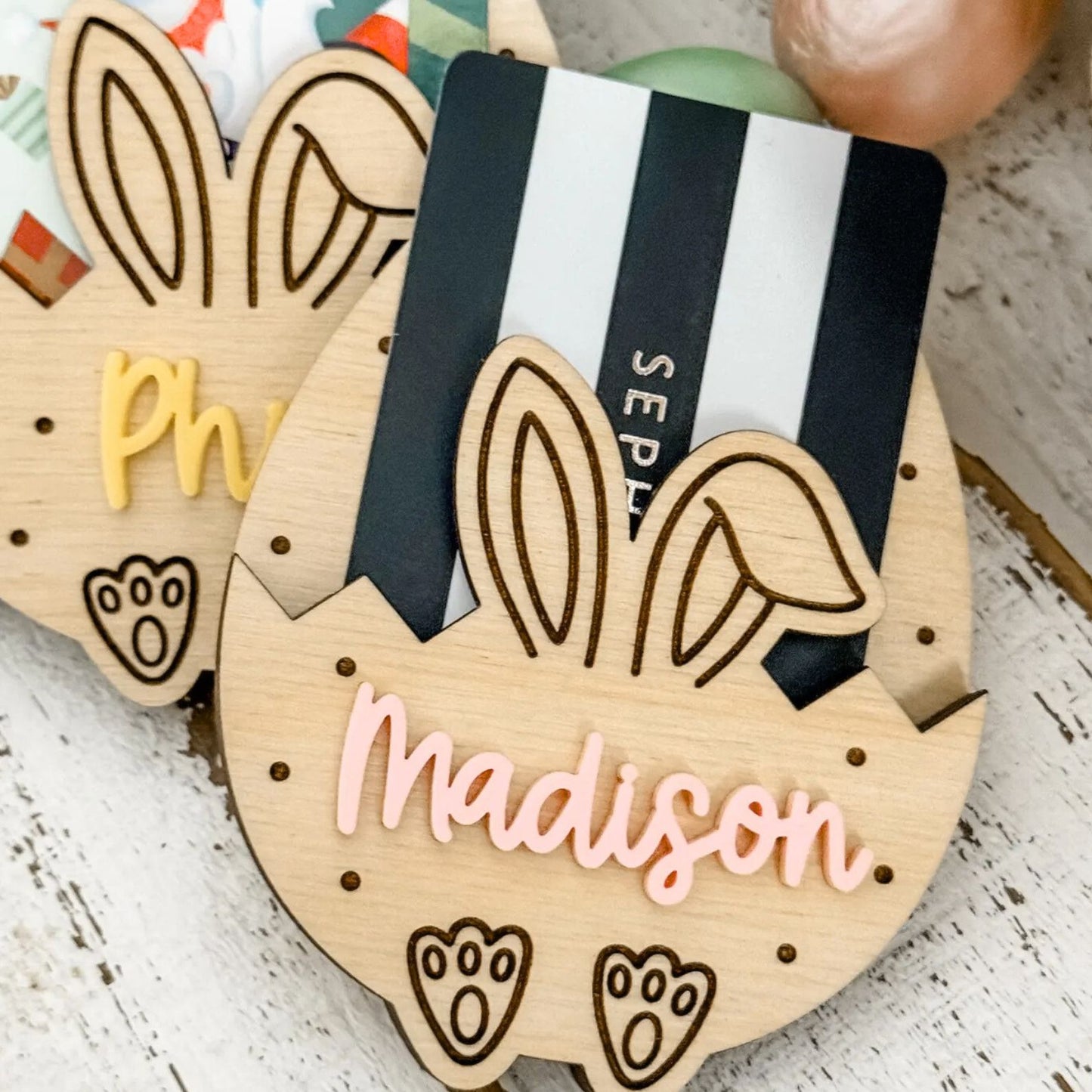 Personalized Bunny Money Holder, Custom Easter Gift Card Holder, Easter Name Tag 684472