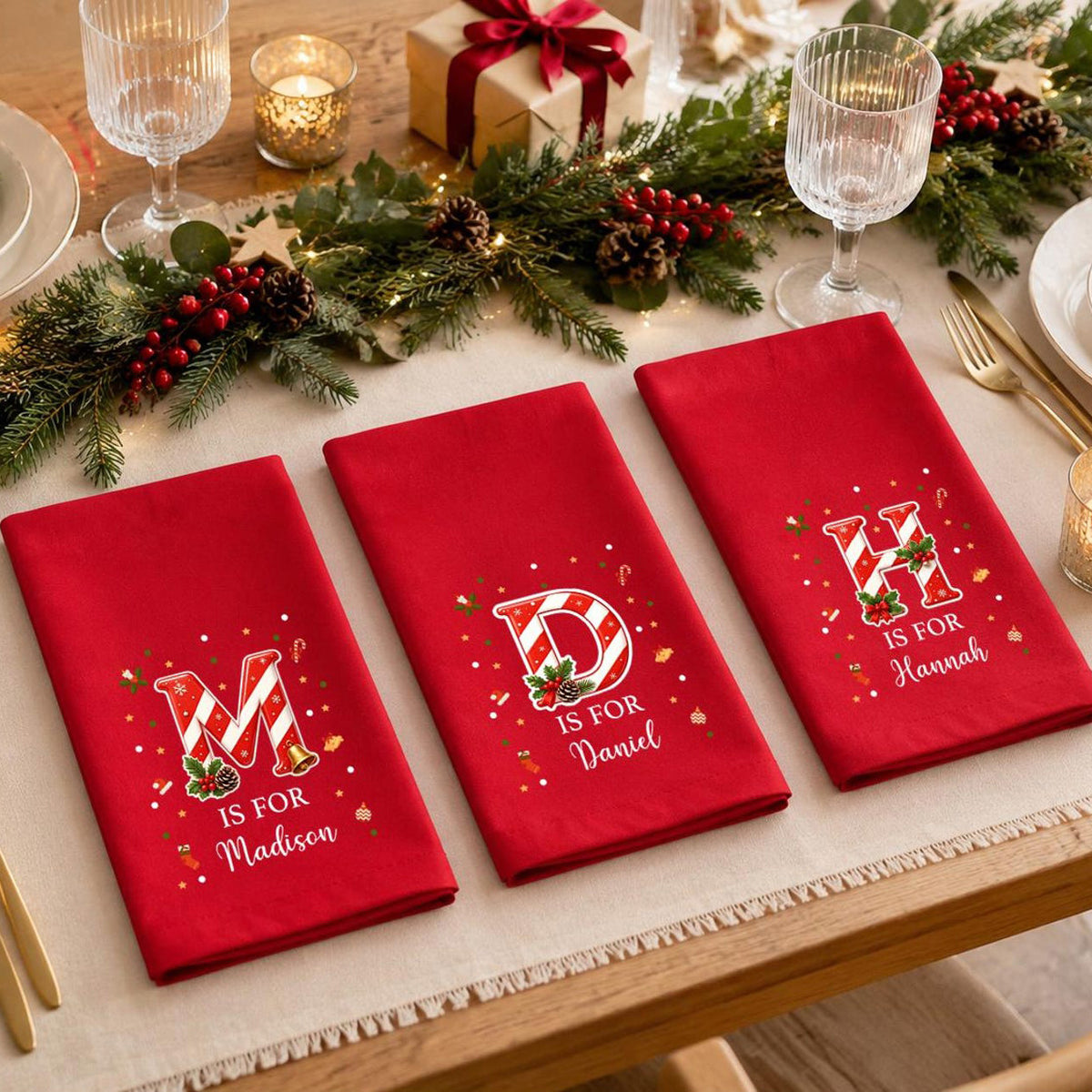 Personalized Christmas Napkins, Custom Name Holiday Gift For Family 686638 WFD