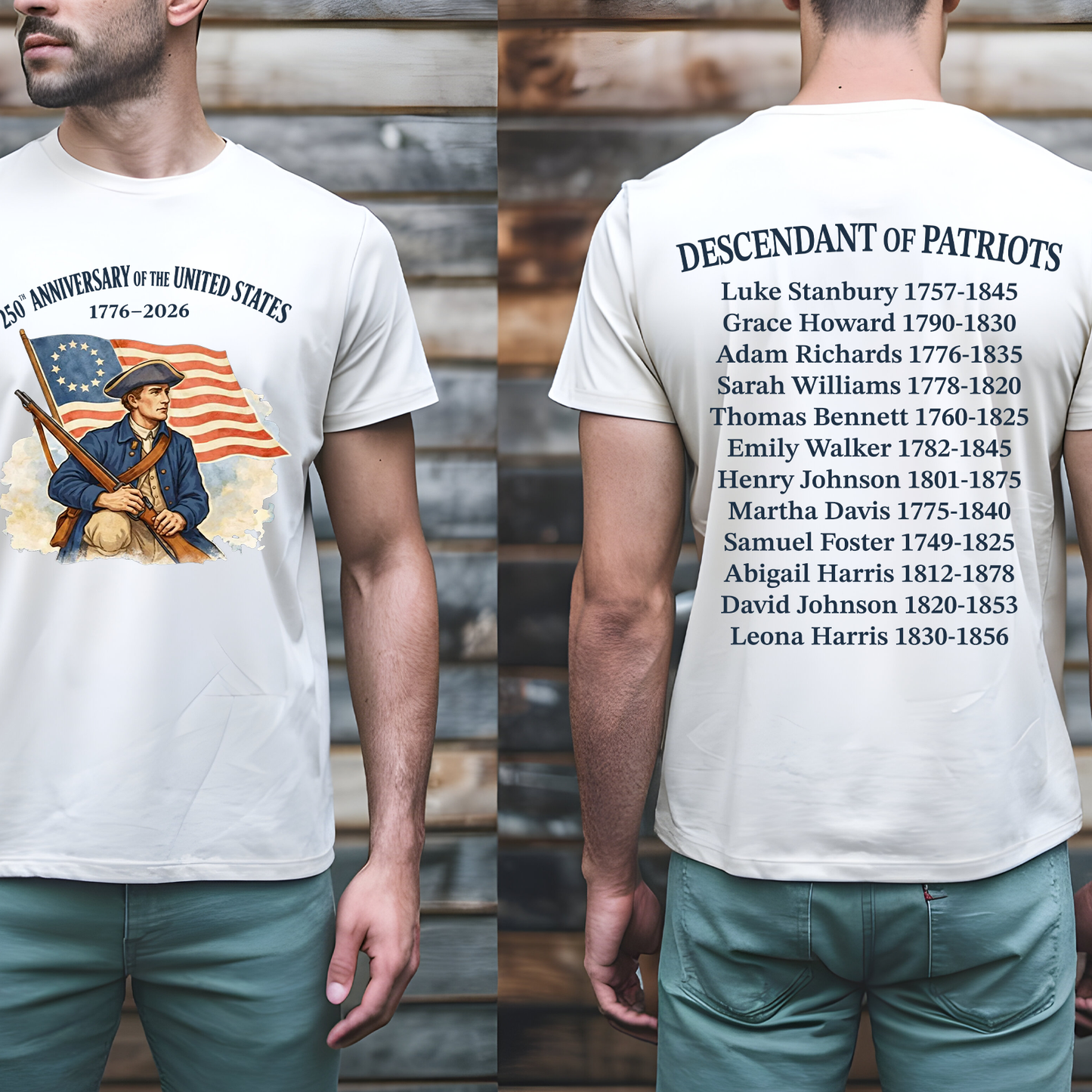 Descendant Of A Patriots Front & Back Shirt | Personalized 250 Years Anniversary Shirt | Patriotic 1776–2026 Tee 684700