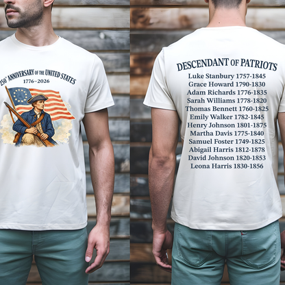 Descendant Of A Patriots Front & Back Shirt | Personalized 250 Years Anniversary Shirt | Patriotic 1776–2026 Tee 684700