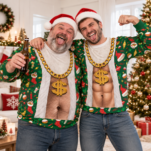 Funny Christmas Ugly Sweater For Men, Fake Belly All-Over Print Sweatshirt 686358 WFD