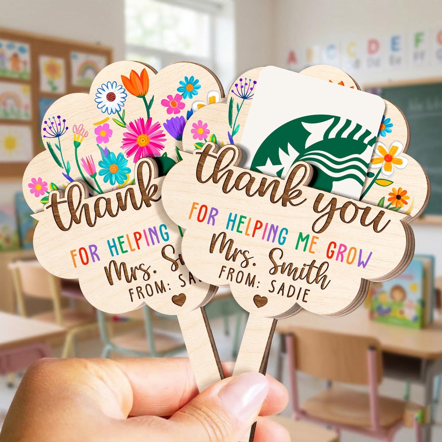Personalized Thank You For Helping Me Grow Card Holder, Custom Name Teacher Appreciation Gift 684902
