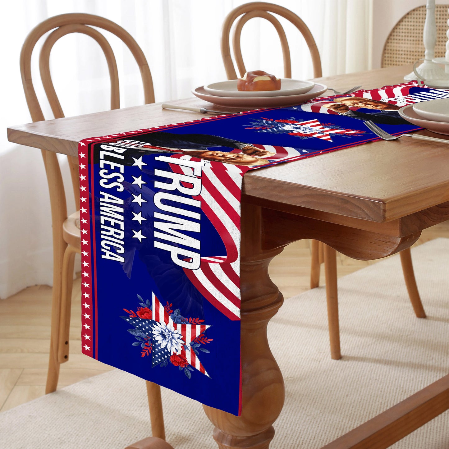 Trump God Bless America Table Runner | Trump Flag 4th Of July | Independence Day Table Runner For Kitchen 682351 - GOP