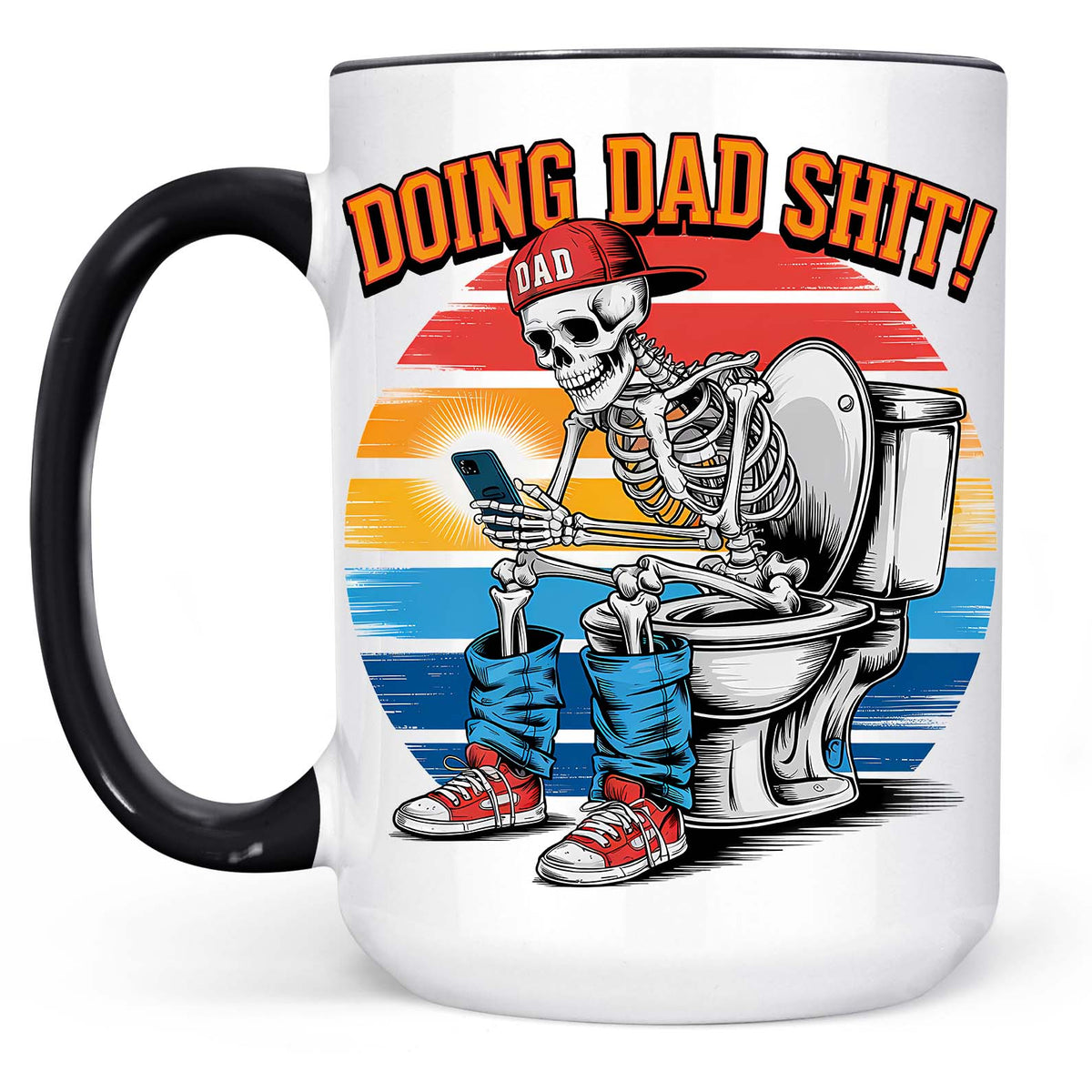 Doing Dad Shit Mug | Funny Skeleton Toilet Coffee Cup for Dad | Retro Father's Day Gift for Men, Husband, or New Dad 682261