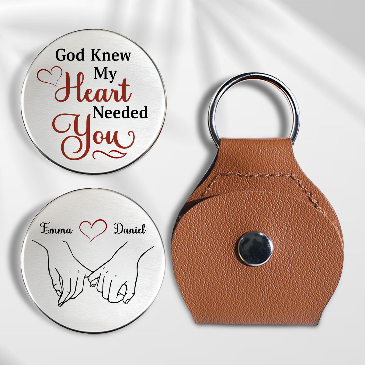 Personalized Only God Knew My Heart Needed You Pocket Hug Coin | Custom Couple Name Leather Keychain Pouch 686664 WFD