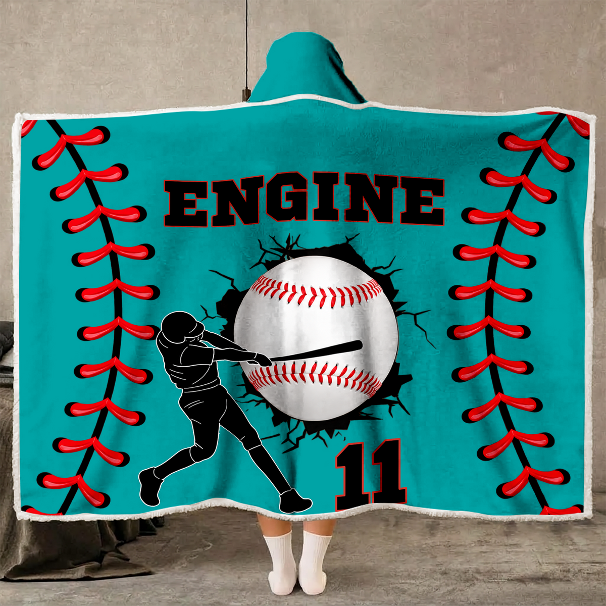 Personalized Baseball Hooded Blanket, Custom Name & Number Gift For Sports Lover 686376