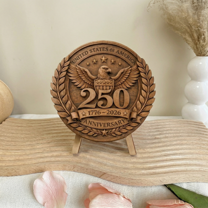 USA 250 Years Anniversary Wood Plaque | Patriotic 1776–2026 Semiquincentennial 2 Layers Wooden Plaque 684626