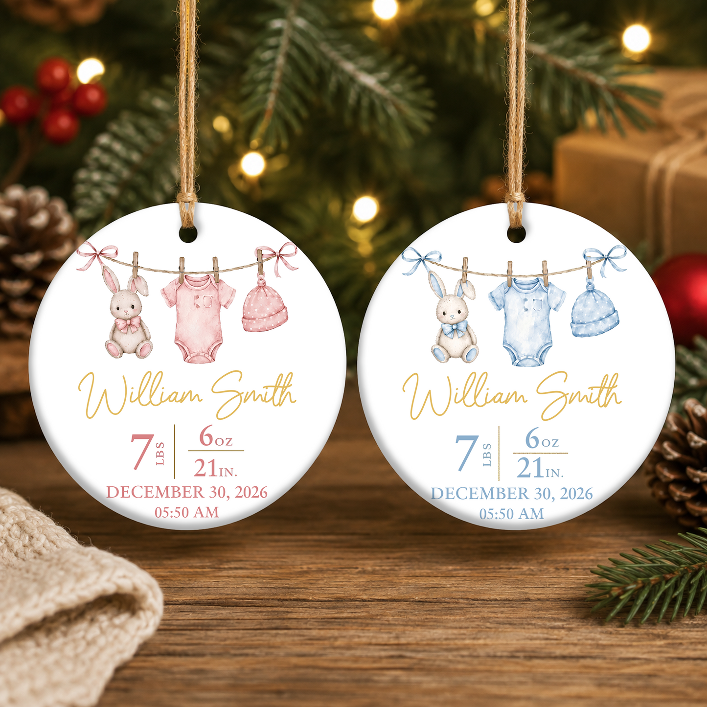 Personalized New Baby Ceramic Ornament, Custom Baby Birth Stats Ornament, Baby First Christmas Keepsake 685975