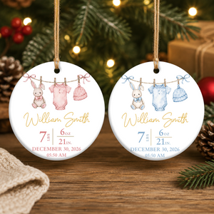 Personalized New Baby Ceramic Ornament, Custom Baby Birth Stats Ornament, Baby First Christmas Keepsake 685975
