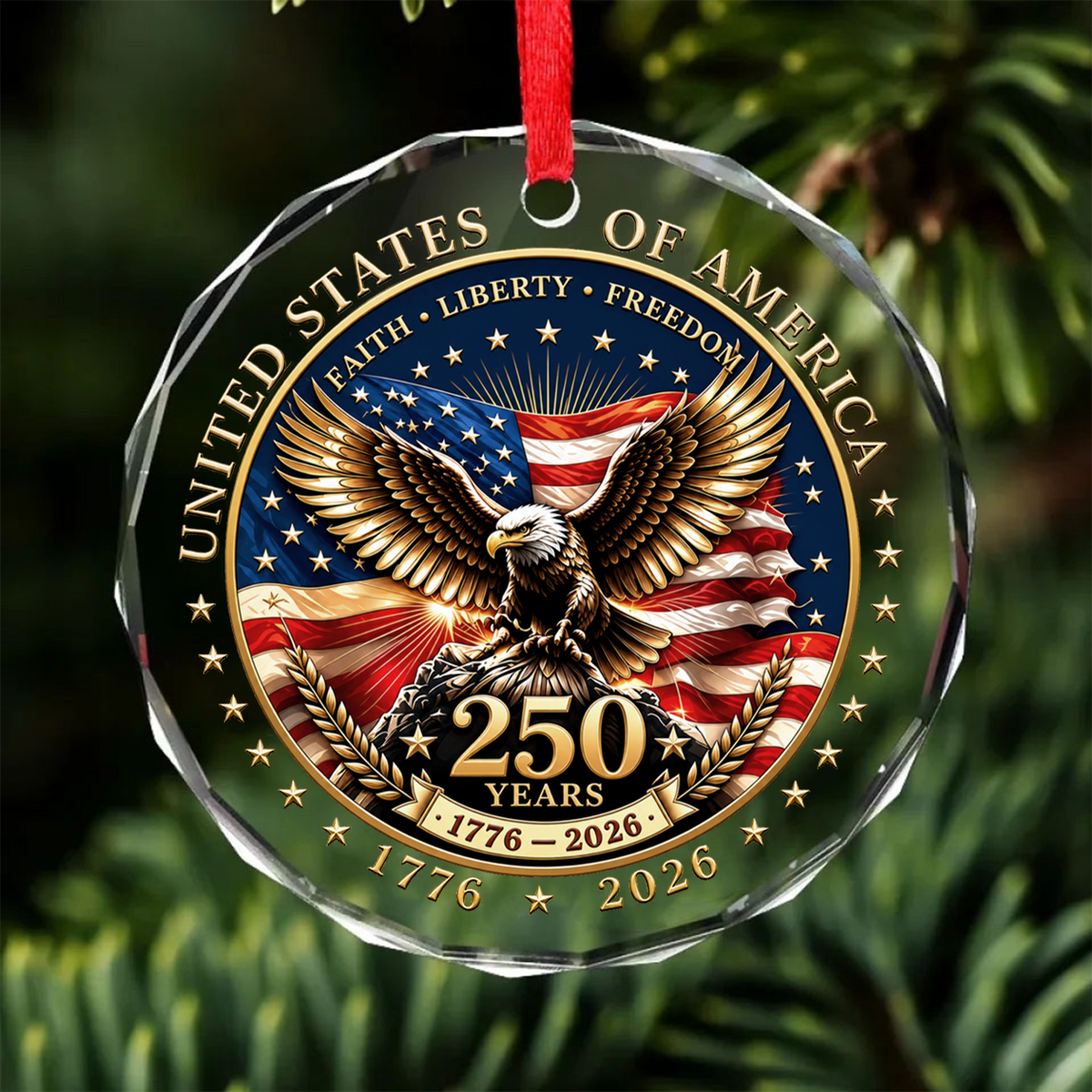 USA 250th Anniversary Glass Ornament, Patriotic Christmas Decor For Family 686216