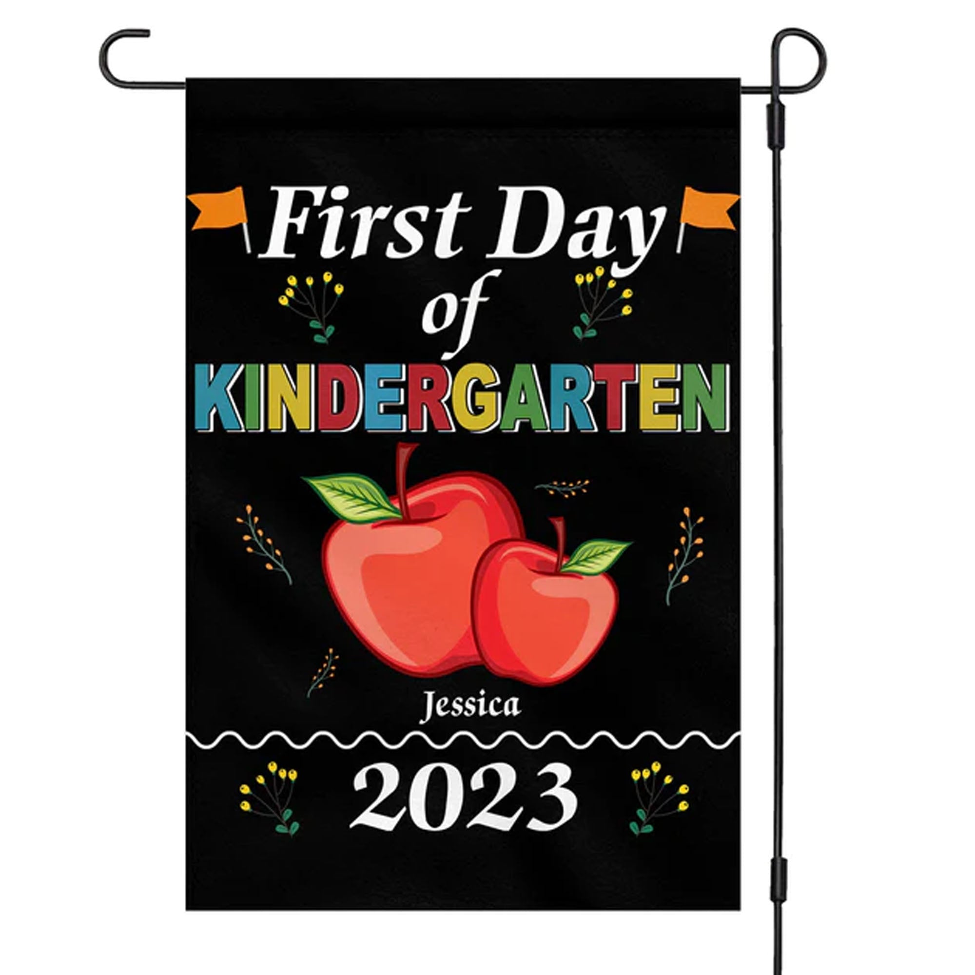 First Day of Kindergarten Apple 2023 Personalized Custom Garden Flag H436