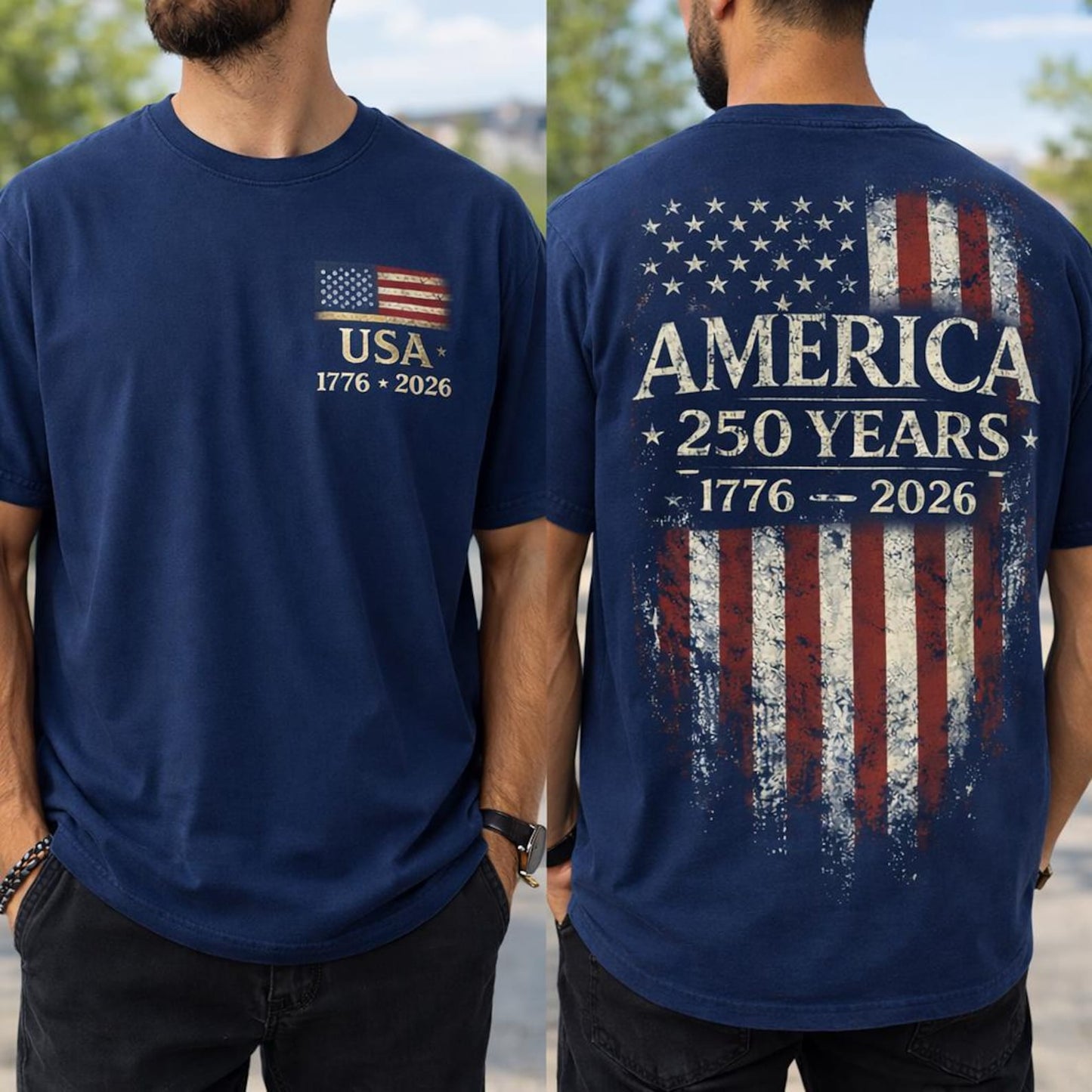 America 250 Years Anniversary Pocket & Back Dark Shirt, Patriotic 4th Of July Tee, Vintage Semiquincentennial Gift 685179
